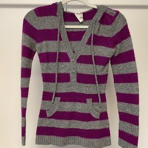 Grey and purple soft hooded sweater